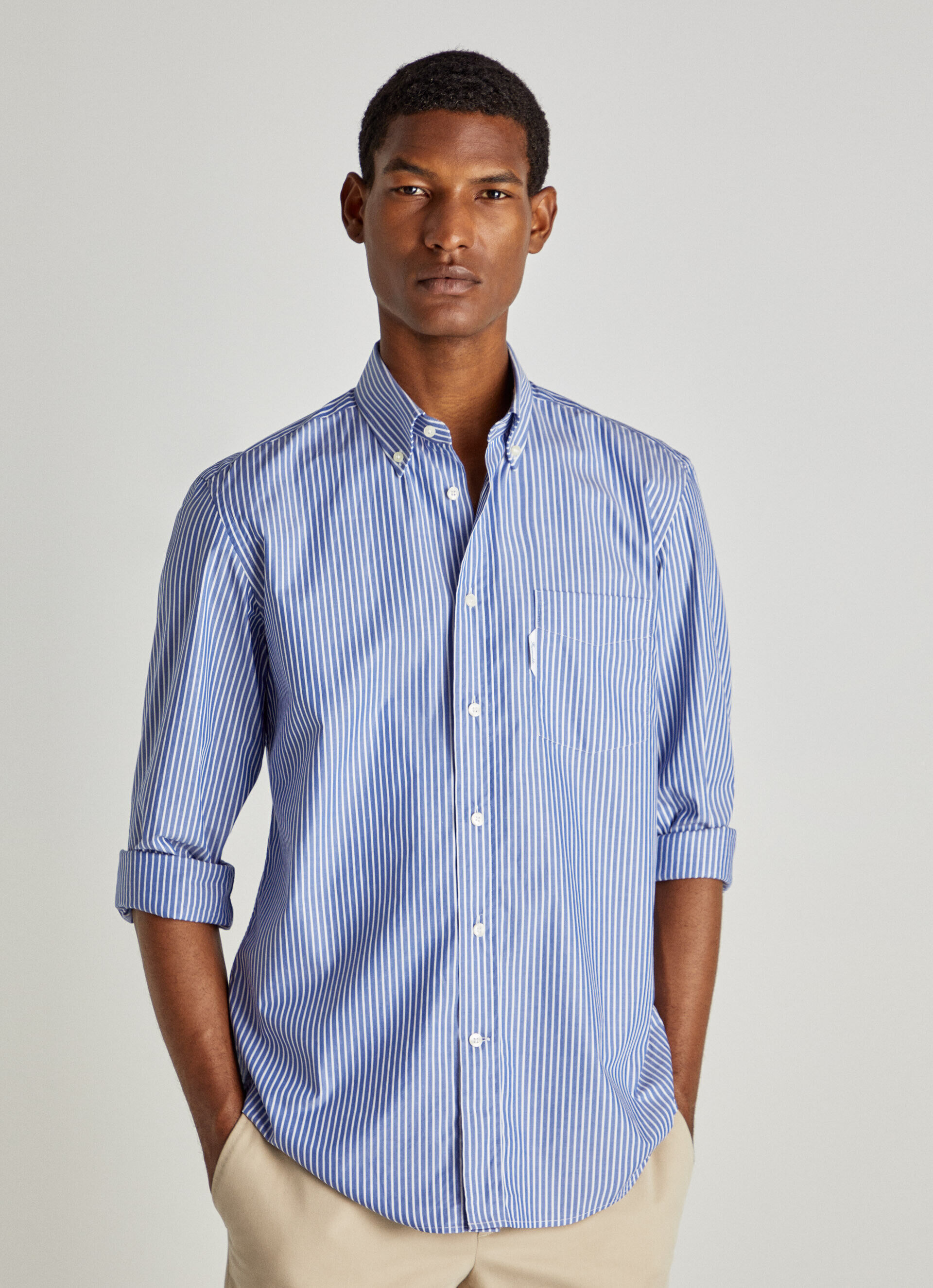 Two-Tone Striped Poplin Shirt | Façonnable